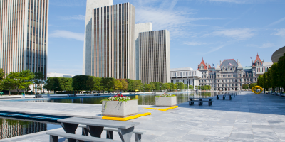 View of the Capitol Building and Empire State Plaza in Albany, NY